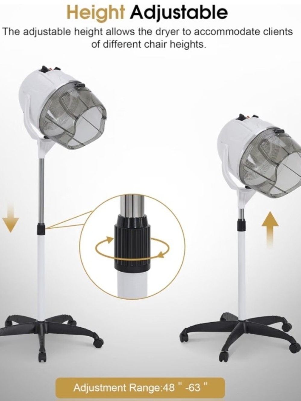 White Adjustable Salon Hair Dryer Hood - Professional Standing Hair Dryer
